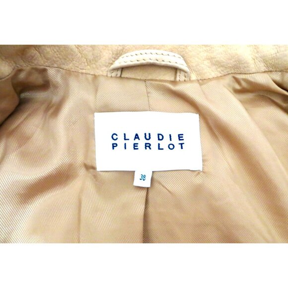 NEW! Claudie Pierlot Suede Leather Biker Moto Jacket Camel Tan SZ S - Picture 6 of 8
